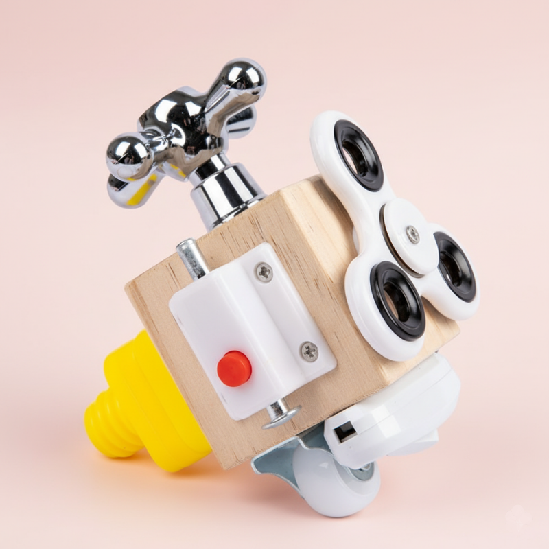 Wooden mechanical model with metal components 