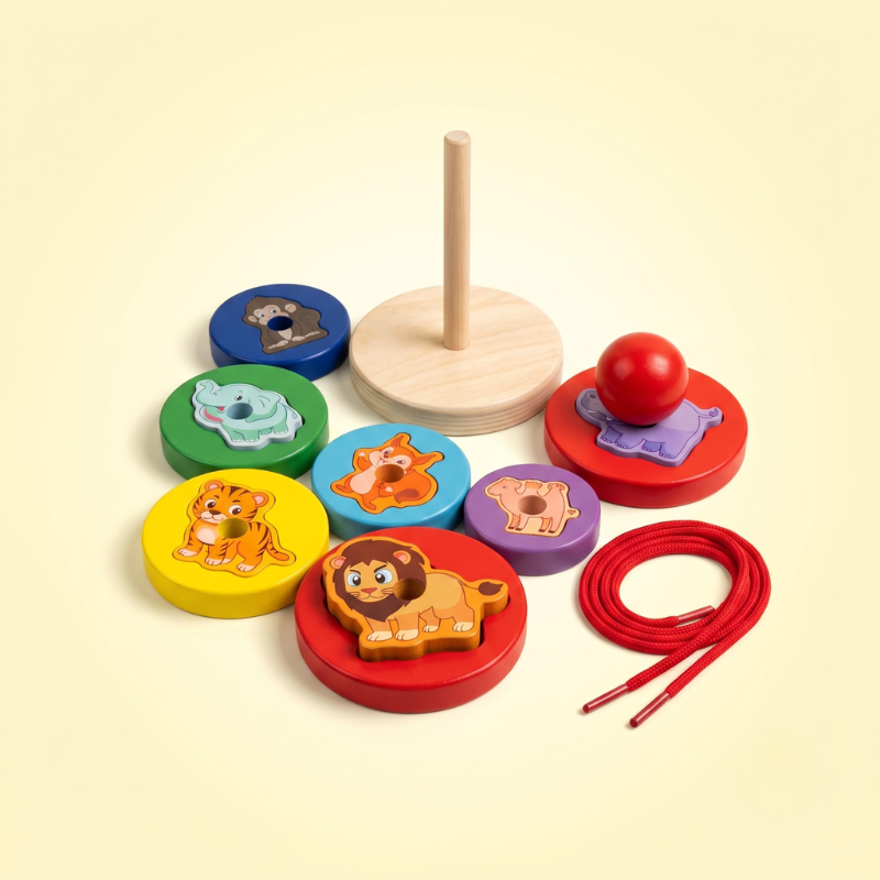 Wooden Rainbow Tower with Shapes
